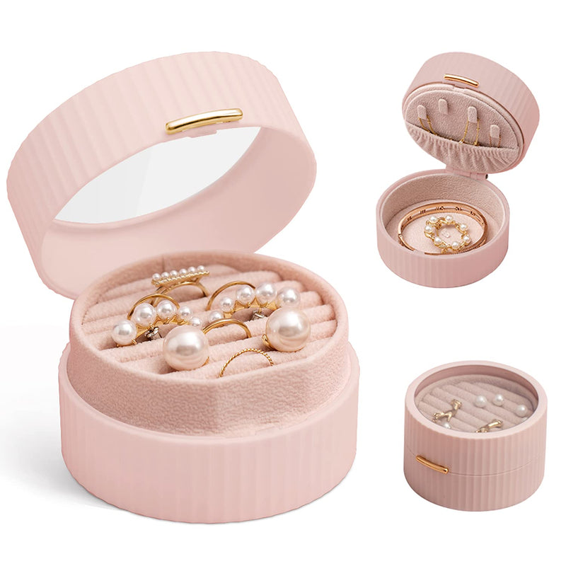 [Australia] - CANITORON Small Travel Jewelry Box，Mini Portable HIPS Plastic Jewelry Organizer ，2-Layers Display Storage Holder for Women Earrings，Earring Backs，Necklaces，Bracelets，Lipstick，Rings-Pink Pink 