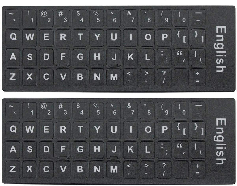 [Australia] - 2 PCS Universal English Keyboard Stickers for PC Computer Mac Laptop Desktop Keyboard, English Keyboard Replacement Stickers, White Font Black Background White font on black background 