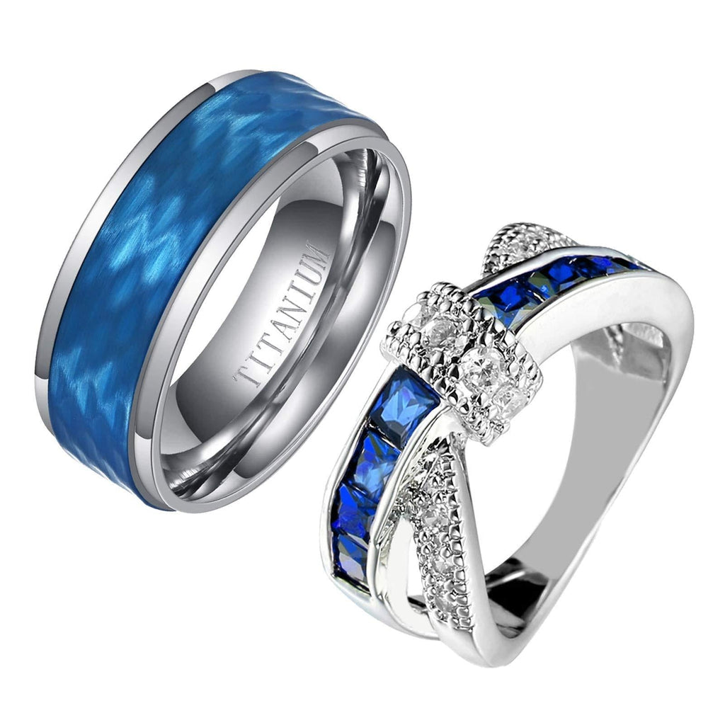 [Australia] - Ringcrown Couple Rings Princess Cut Blue Cz Womens Wedding Ring Sets Titanium Steel Man Wedding Bands（Please Buy 2 Rings for 1 Pair） women(1pc) 6 