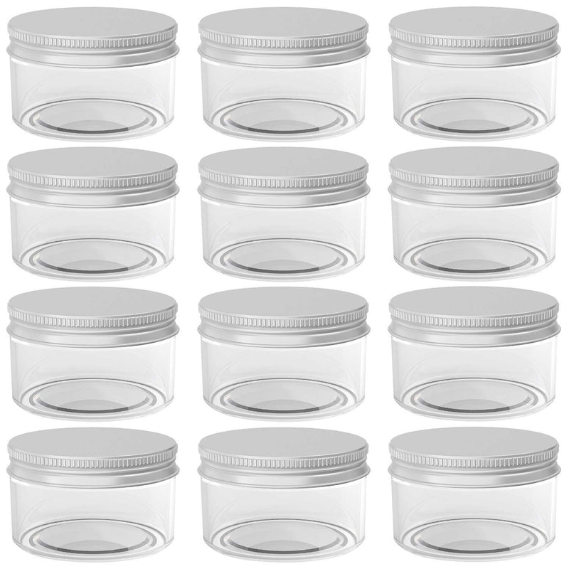 [Australia] - Hulless 1 Ounce Plastic Container Jars Refillable Empty Cosmetic Containers for Cream, Lotion, Liquid, Ointments, Silver Lids 12 Pcs 