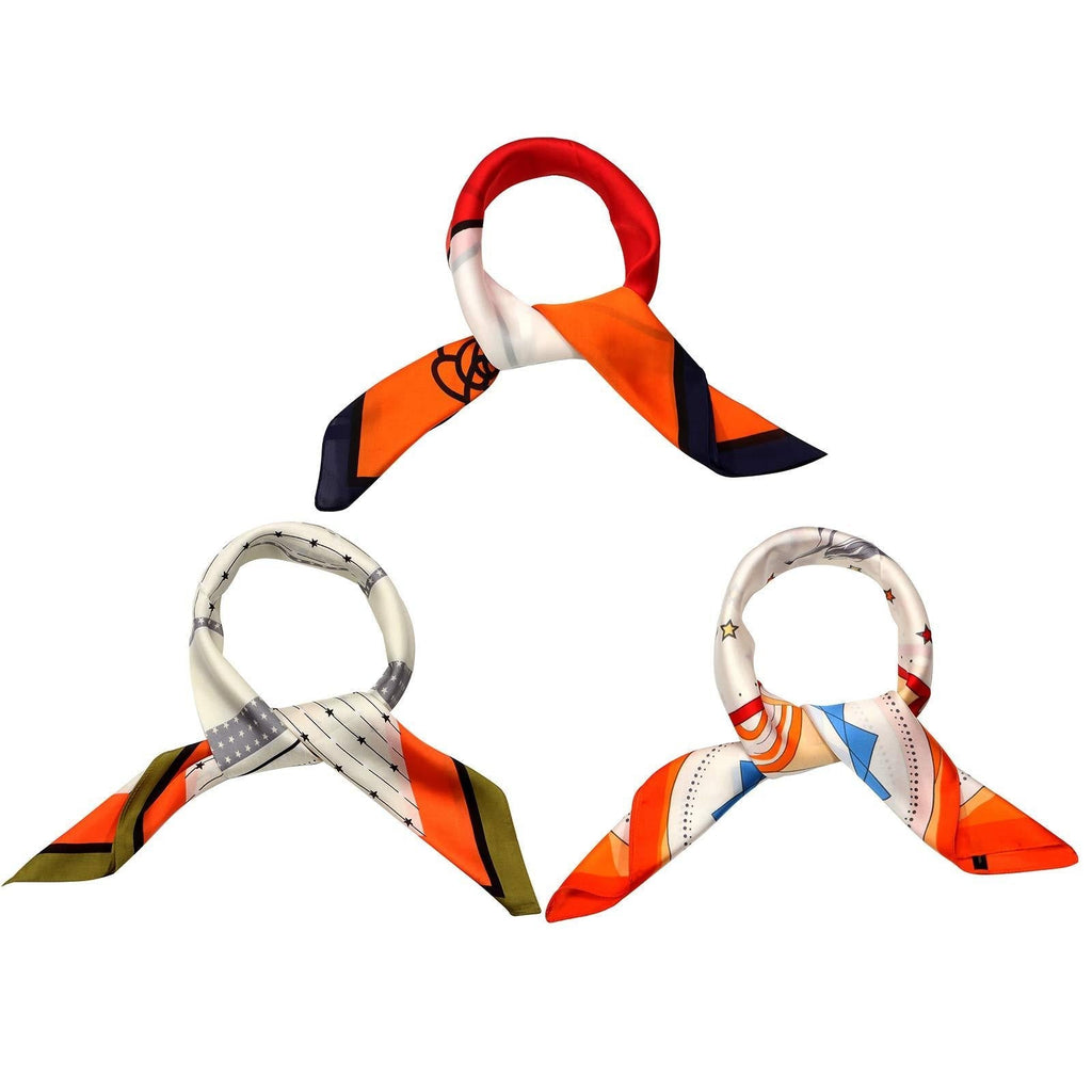 [Australia] - 3 Pack 27.5"X 27.5" Silk like Scarf Fashion Satin Scarf Head Neck Scarf Hair Wrap for girls、Ladies、Mothers and Womens Orange 