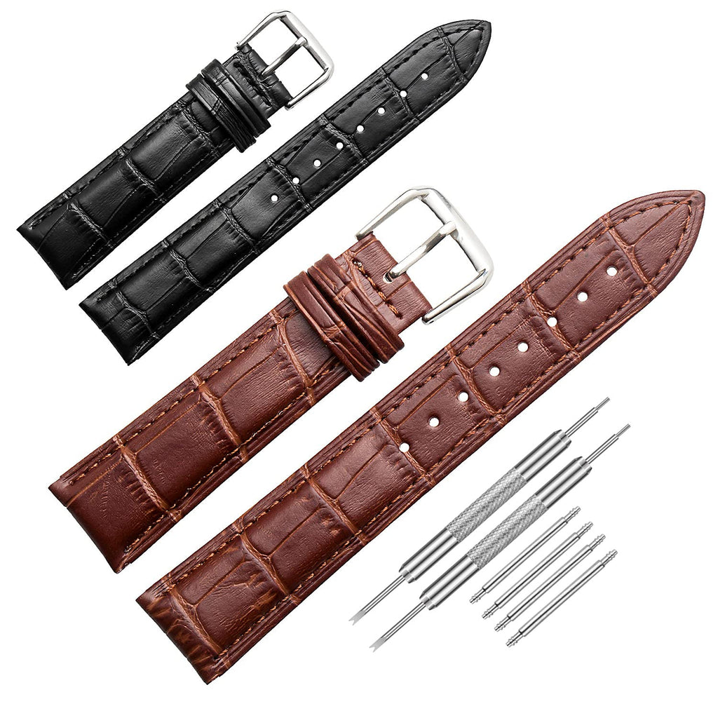 [Australia] - Leather Watch Bands,Universal Leather Watch Straps,Stainless Steel Watch Band Buckle, Replacement Watchbands for Men Women,A variety of sizes can be selected (with Watch Strap Pins,Watch Strap Tool) Black+Brown 18mm 