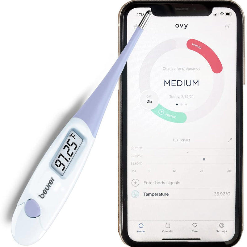 [Australia] - Beurer Digital Basal Thermometer, Oral Thermometer with Memory Function, Measures Basal Body Temperature, Accurate Digital Thermometer for Fever and Natural Family Planning, OT20 