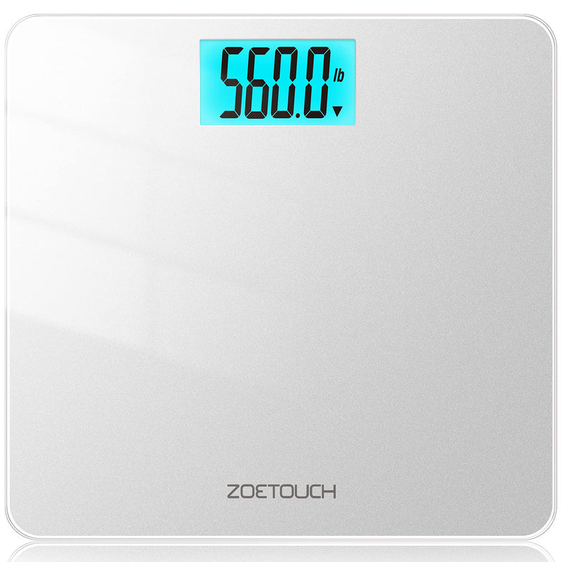 [Australia] - ZOETOUCH Scale for Body Weight 560 lbs 255kg ,High Capacity Precision Digital Bathroom Weighing Scale with Extra Wide Platform,4.2 Inch Backlit LCD Display,Tape Measure and 4 AAA Batteries Included Silver 