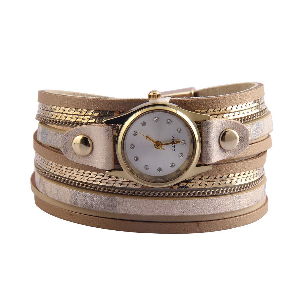 [Australia] - MINILUJIA Vintage Casual Bohemian Style Women Leather Watch Double Wrap Around Watch with Magnetic Clasp Beige 