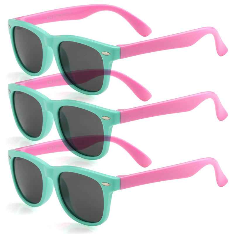 [Australia] - Kids Polarized Sunglasses for Boys Girls TPEE Rubber Flexible Frame Shades Age 3-12 01 Mint Green/Pink(3 Pack) 45 Millimeters 