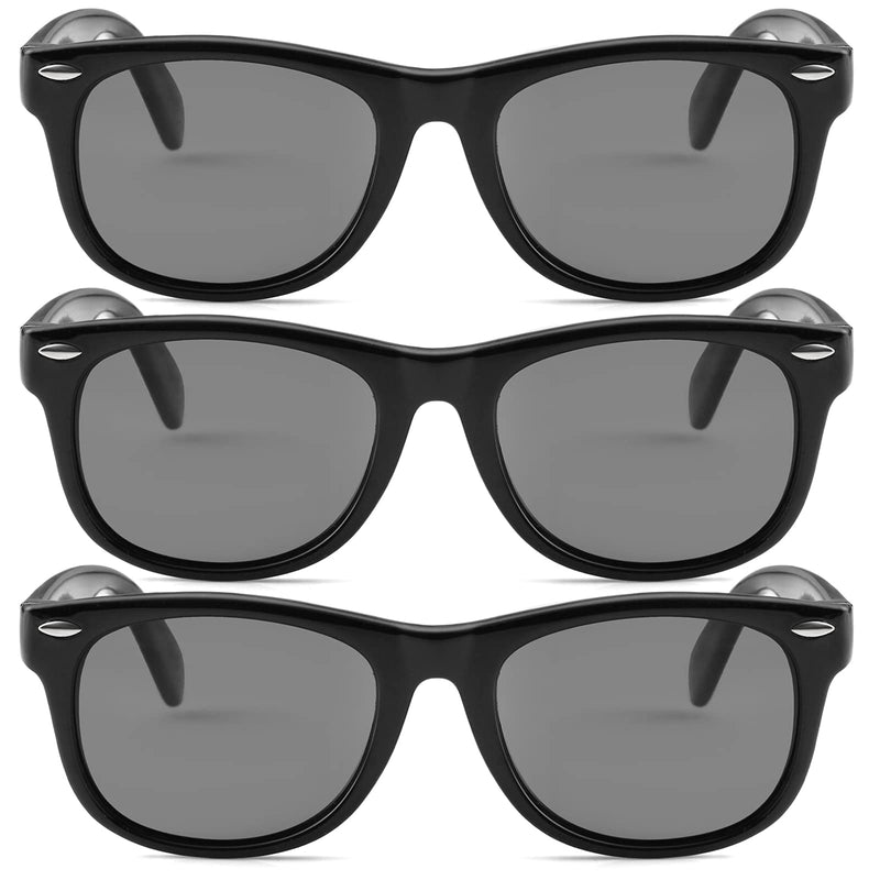 [Australia] - Kids Polarized Sunglasses for Boys Girls TPEE Rubber Flexible Frame Shades Age 3-12 01 Bright Black(3 Pack) 45 Millimeters 