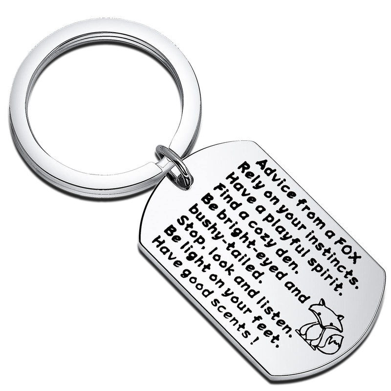 [Australia] - BEKECH Fox Keychain Inspiration Gifts Advice from A Fox Dog Tag Keychain Animal Fox Lovers Gift Best Friend Encouraging Gift Fox Jewelry for Graduates Coworker silver 
