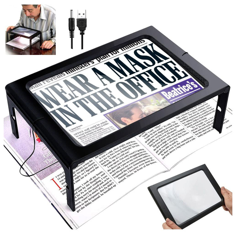 [Australia] - LED Page Magnifier with 12 LED Lights, 3X Large Full Page Magnifying Glass Reading Magnifier, Ideal for Reading Small Prints Low Vision Seniors with Aging Eyes 