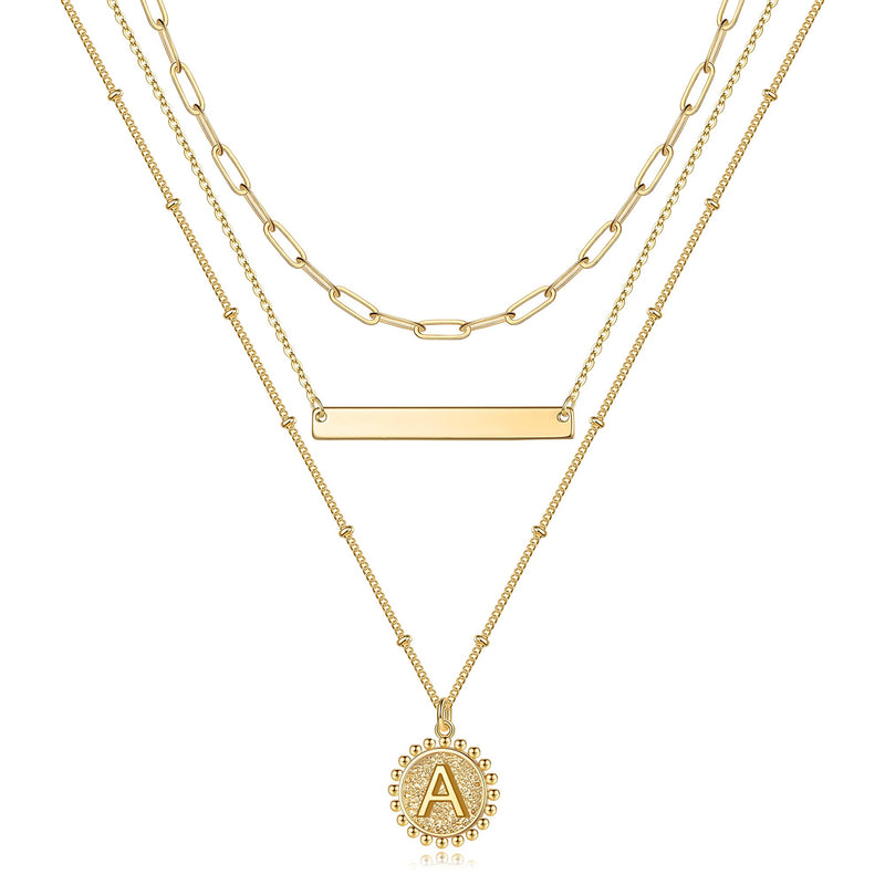 [Australia] - M MOOHAM Gold Layered Initial Necklaces for Women, 14K Gold Plated Layering Gold Necklaces for Women Dainty Coin Letter Pendant Paperclip Link Chain Choker Necklaces Gold Initial Necklaces for Women A 