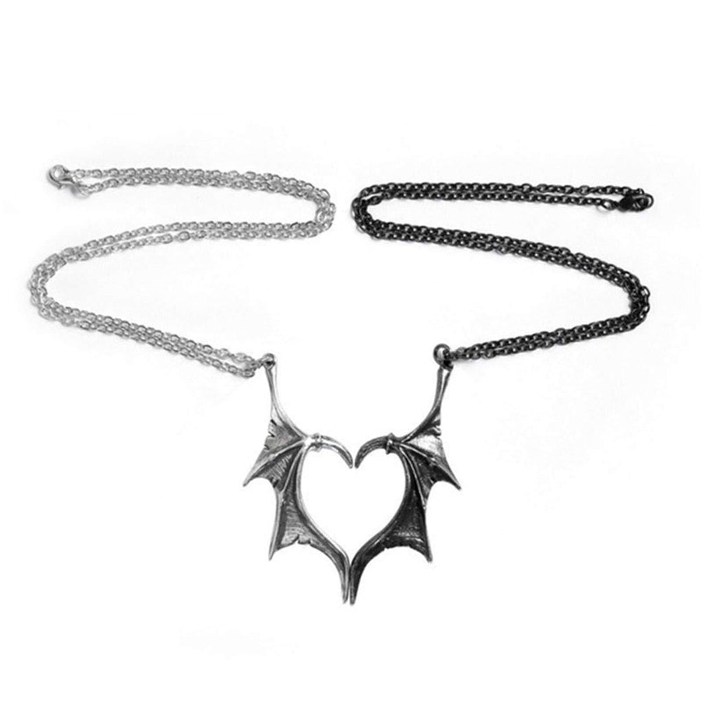 [Australia] - Demon Dragon Wing Love Heart Pendant Necklace Matching Charm Love Heart Feather Shaped Necklace Angel Devil Wings Rings Jewelry Set for Couple Family Friendship 