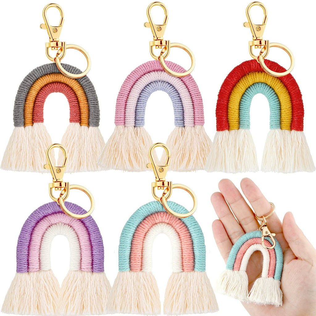 [Australia] - 5 Pieces Rainbow Keychain Macrame Weaving Rainbow Tassel Keychains Car Keyring Holder Jewelry for Bag Wallet Purse Women 
