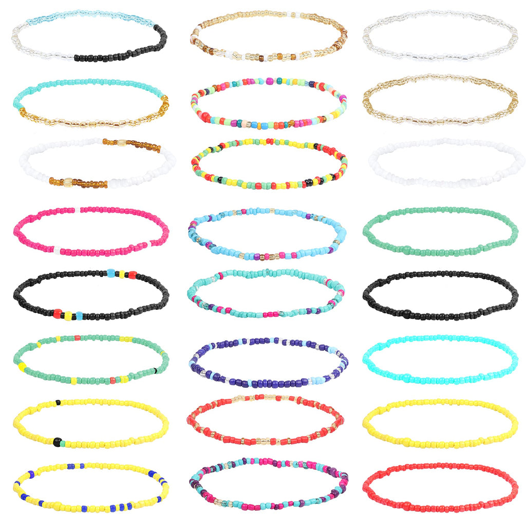 [Australia] - UBGICIG 24 Pieces Handmade Beaded Anklets Bracelets for Women Egirls Beach Boho Colorful Beads Ankle Bracelets Elastic Foot and Hand Chain Jewelry Style1:24Pcs 