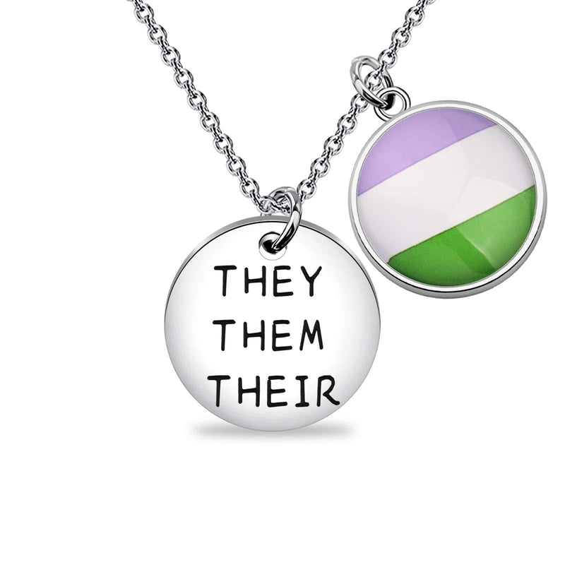 [Australia] - bobauna They Them Their Gender Pronouns Rainbow Pride Necklace Gay Pride Jewelry LGBTQ Bisexual Pride Gift pronouns necklace genderqueer 