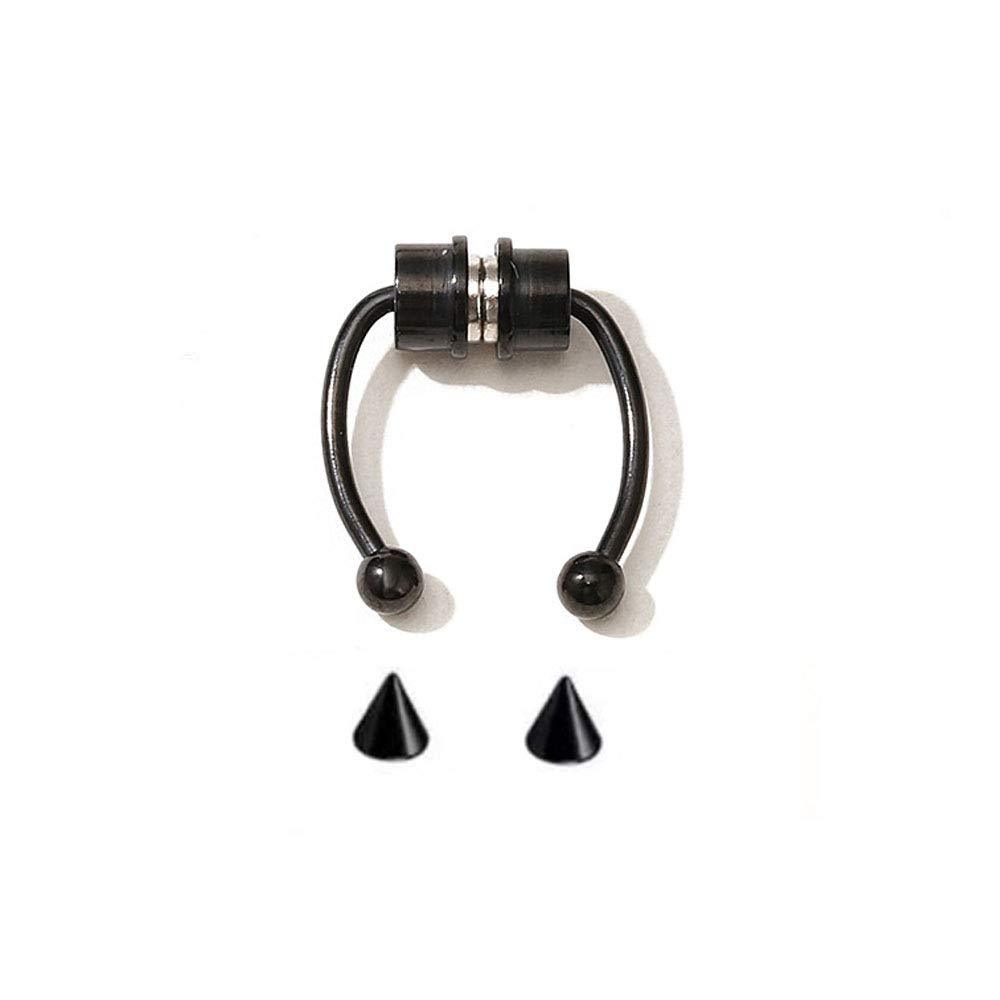[Australia] - MEQNOIG Magnetic Septum Nose Ring Horseshoe Fake Nose Ring Hoop Non-Piercing Clip On Nose Rings 1 Pair Black 