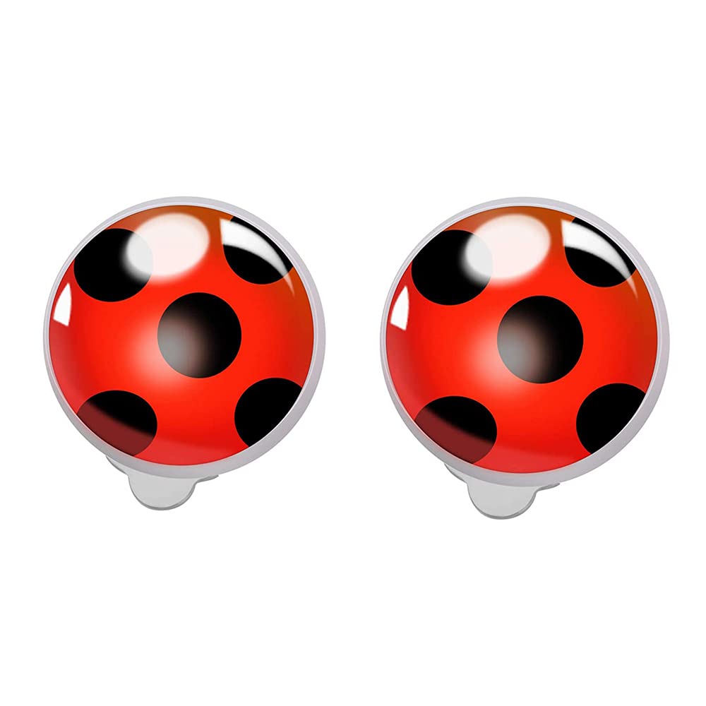 [Australia] - Kcctoo Earrings Girls Black Spot Red Ear Clips Silver Bug Earrings Ladybird Jewellery Red Ear clip 