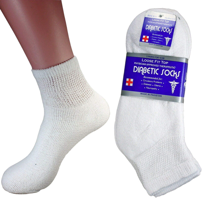 [Australia] - 3 Pair Ankle Quarter Crew Diabetic Socks Men's Women's Unisex Size 9-11 White 