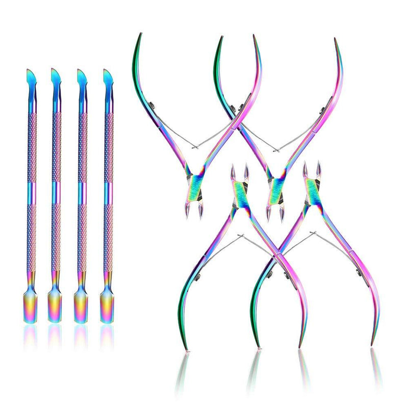 [Australia] - 8 Pieces Cuticle Trimmer with Cuticle Pusher, Cuticle Nipper and Pusher Set Nail Nippers Stainless Steel Cuticle Trimmer Cutter Dead Skin Remover for Toenails and Fingernails Care - Rainbow Color 