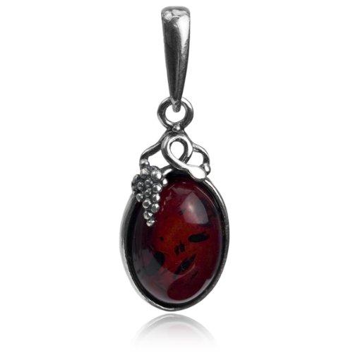 [Australia] - Ian and Valeri Co. Cherry Amber Sterling Silver Classic Grape Leaves Pendant 