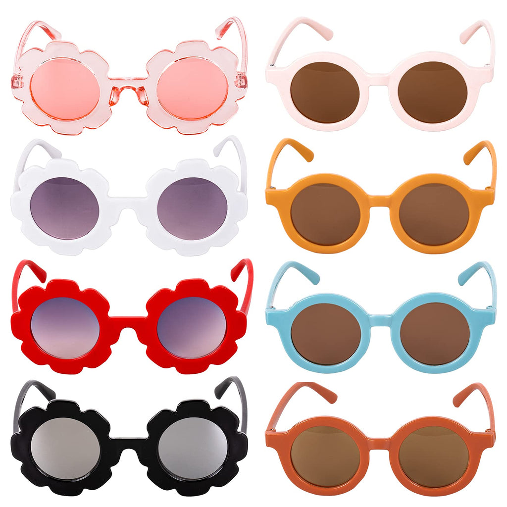 [Australia] - Whaline 8 Pairs Kids Sunglasses Round & Flower Shape Decorative Glasses Colorful Cute Eyewear for Baby Girl Boy Teens Summer Beach Party Photography Booth Prop Accessories 