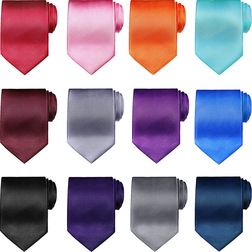 [Australia] - 12 Pieces Solid Satin Ties Pure Color Ties Set Business Formal Necktie Tie for Men Formal Occasion Wedding (Mix Color) 