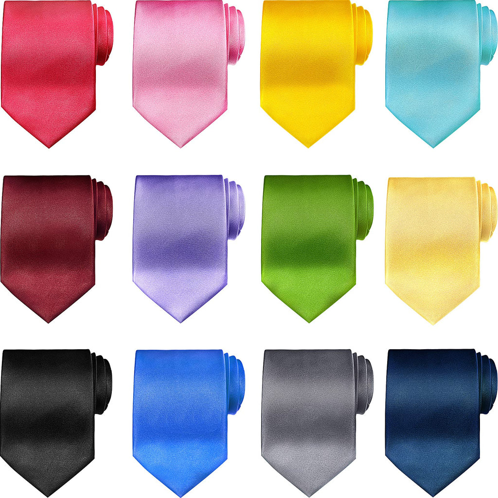 [Australia] - 12 Pieces Solid Satin Ties Pure Color Ties Set Business Formal Necktie Tie for Men Formal Occasion Wedding (Vivid Color) 