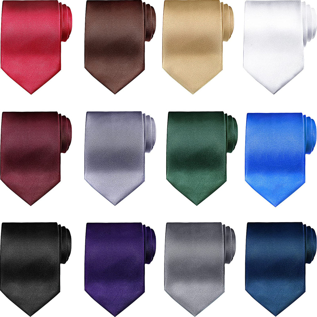 [Australia] - 12 Pieces Solid Satin Ties Pure Color Ties Set Business Formal Necktie Tie for Men Formal Occasion Wedding (Classic Colors) 