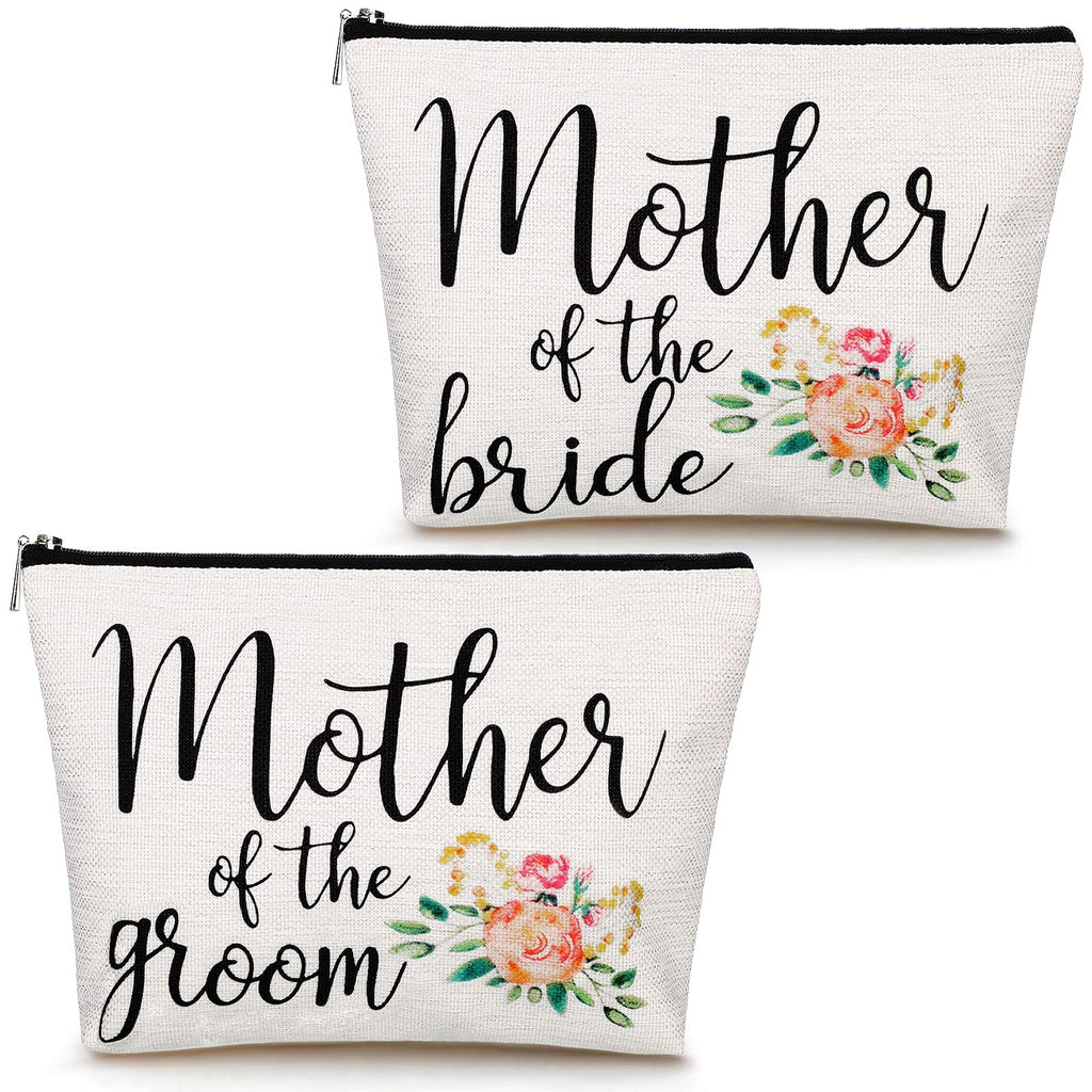 [Australia] - 2 Pieces Mother of Bride Wedding Cosmetic Bags Canvas Mother Cosmetic Bag Wedding Make Up Bag Engagement Makeup Bags Flower Cosmetic Bags for Mother In Law and Brides Mom 
