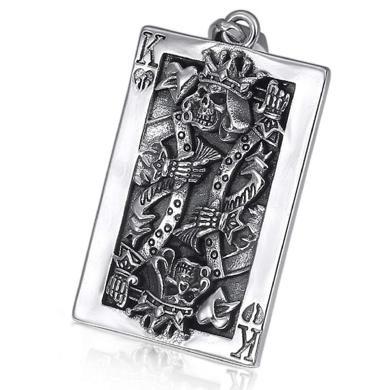 [Australia] - Skull King Poker Necklace for Men, Stainless Steel Gothic Skull Playing Card Necklace Heart Poker Necklace for Boys 