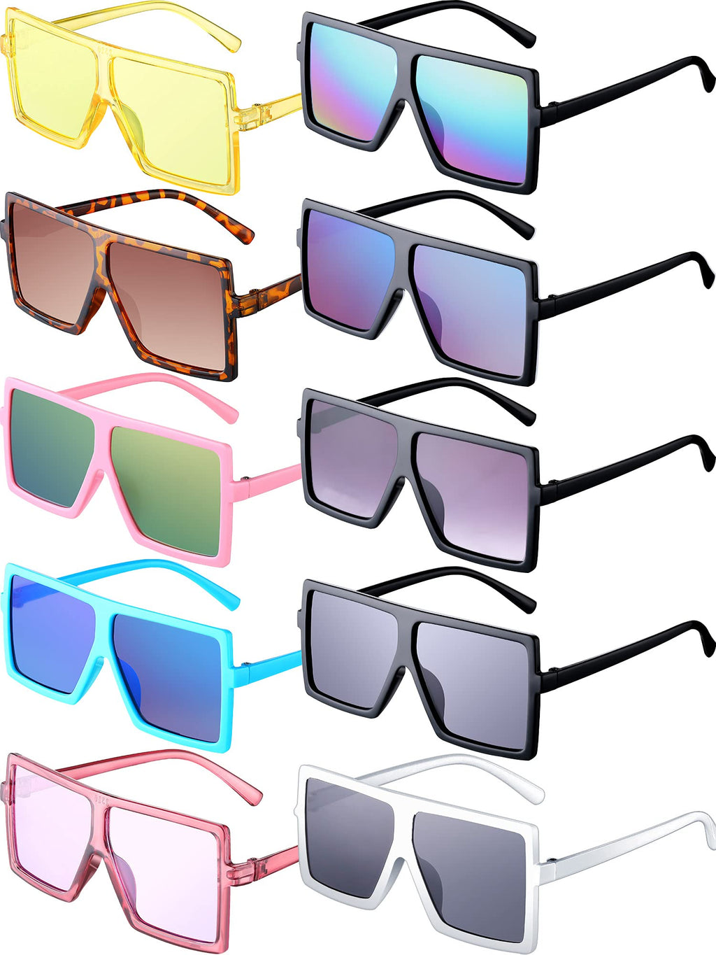 [Australia] - 10 Pairs Kids Oversized Square Sunglasses Trendy Flat Top Sunglasses 3-10 Years Basic Colors 