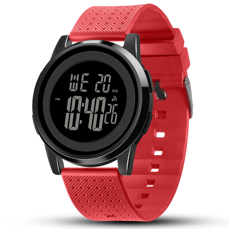 [Australia] - YUINK Mens Watch Ultra-Thin Digital Sports Watch Waterproof Stainless Steel Fashion Wrist Watch for Men Women Red 