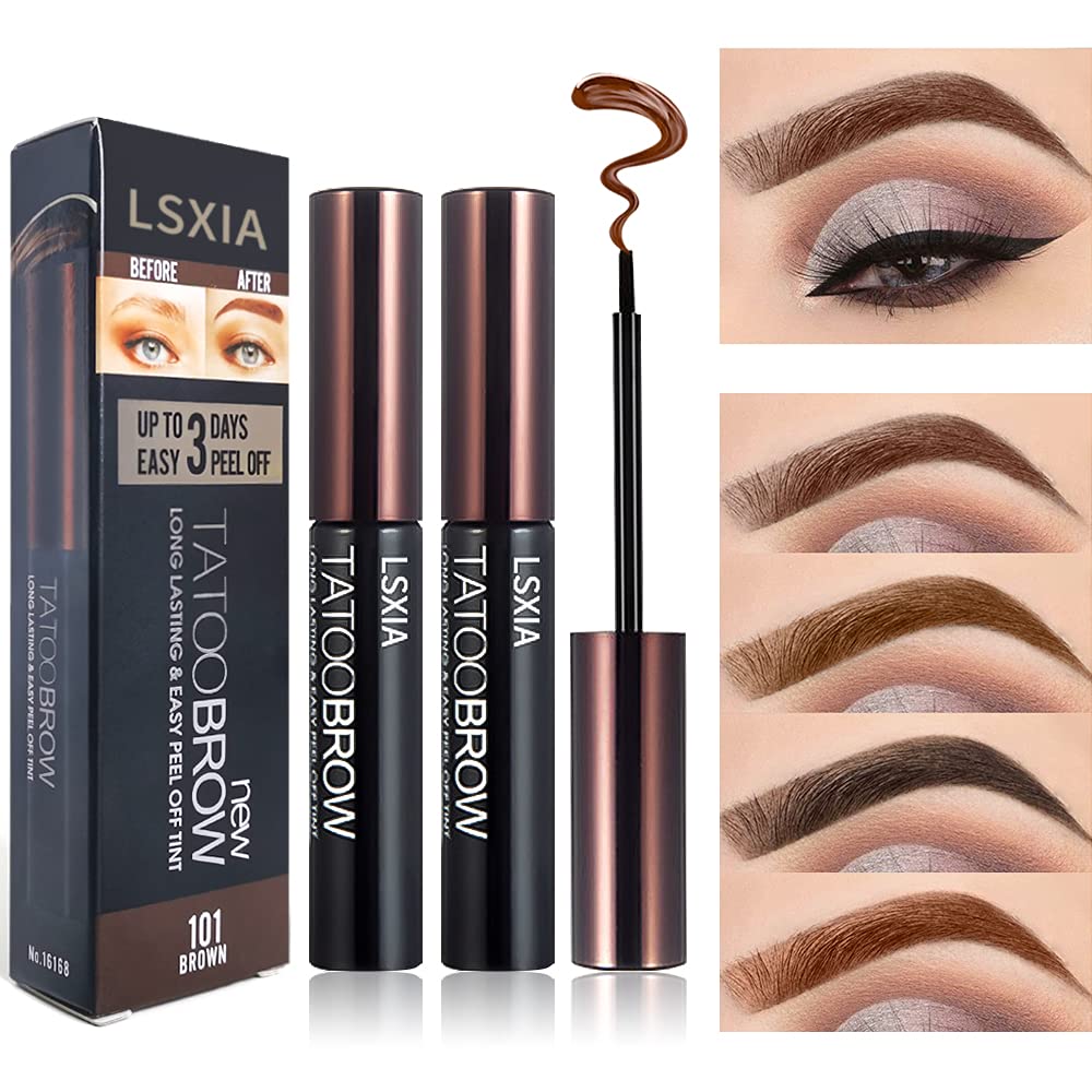 [Australia] - LSxia 2 Pcs Peel Off Tattoo Eyebrow Gel, Natural Elegant Tint Eye-brow Gel Long-Lasting Waterproof Eyebrow Tattoo Peel Off Eyebrow Tint Peel Off Tattoo Brow Tattoo Makeup (Brown) Brown 