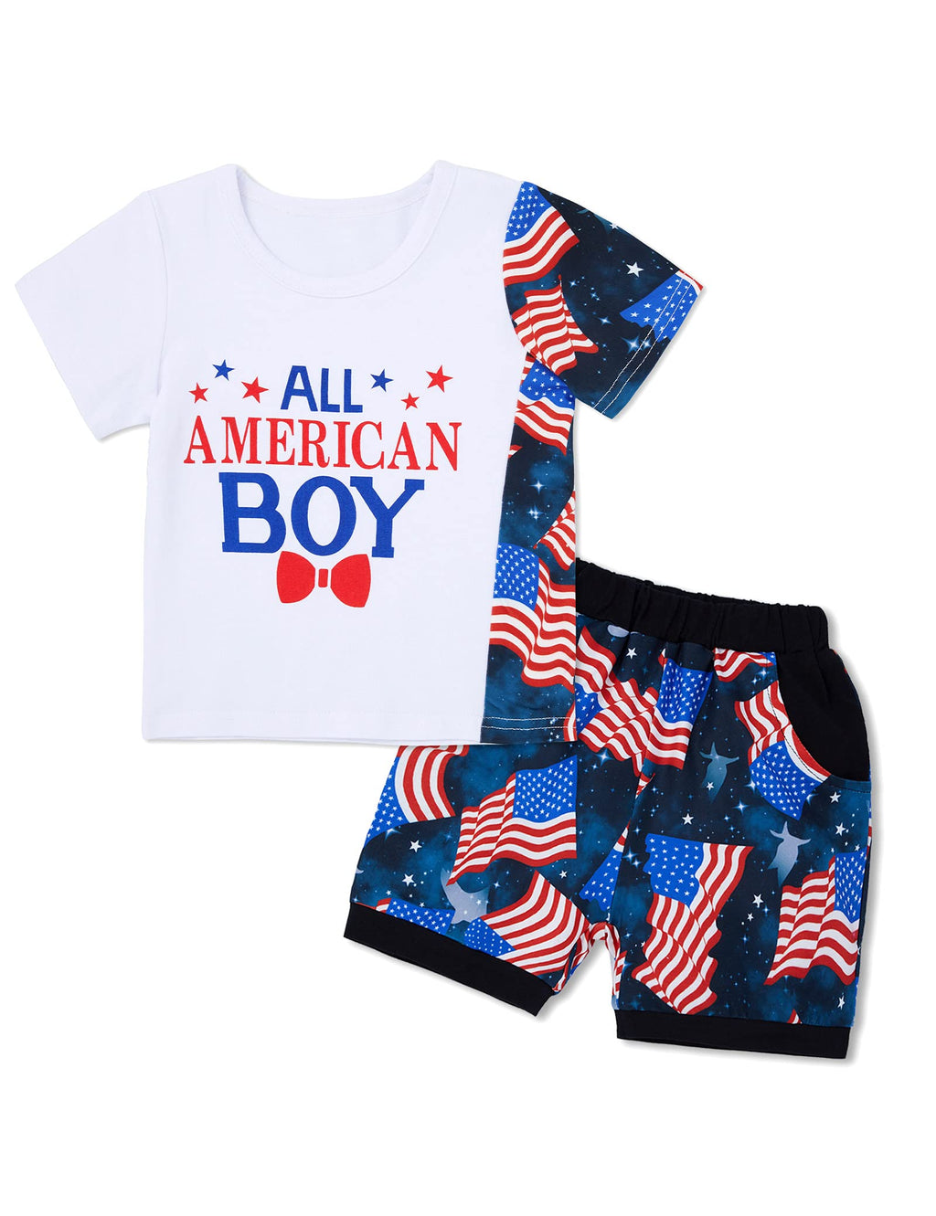 [Australia] - Baby Boy Clothes Summer Outfits, Newborn Infant Toddler Boy Short Sleeves + Shorts Boy Outfits Sets White 18-24M 