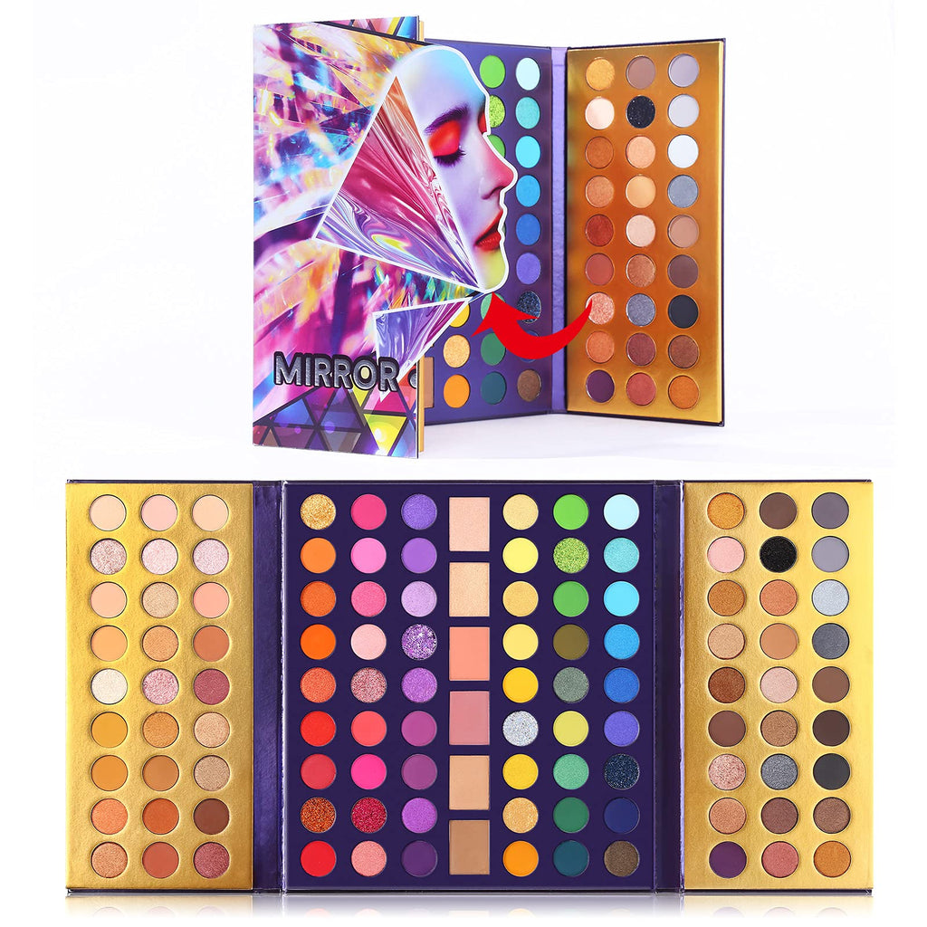 [Australia] - UCANBE Mirror Colorful Eyeshadow Palette Professional Glitter Shimmer Matte Bright Purple Green Nude Eye Shadow Plattet Highly Pigmented Highlighters Contour Blush All In One Make Up Palletes Set 