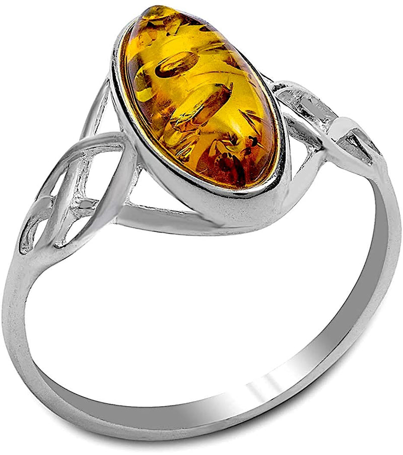 [Australia] - Ian and Valeri Co. Amber Sterling Silver Oval Celtic Ring 6 