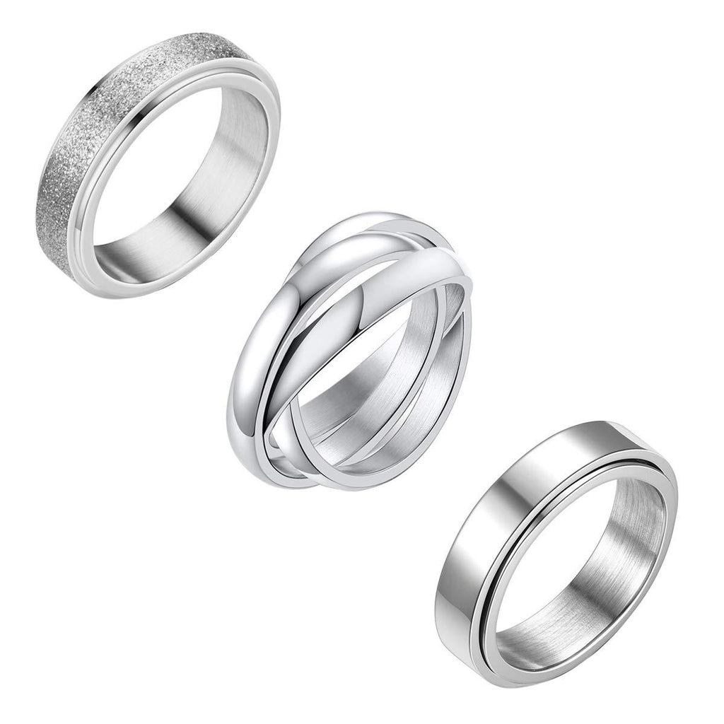 [Australia] - Nanafast 3 PCS Fidget Spinner Ring Stainless Steel Spinner Band Ring Fidget Rings for Women Men Relieving Stress Anxiety Ring Set Size 6-12 silver 