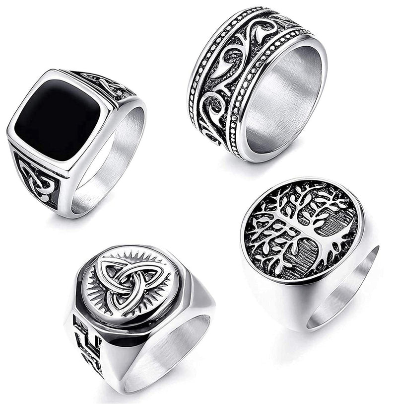 [Australia] - YADOCA 4Pcs Stainless Steel Signet Biker Rings Set Retro Vintage Wide Celtic Knot Band Rings for Men Size 7-13 