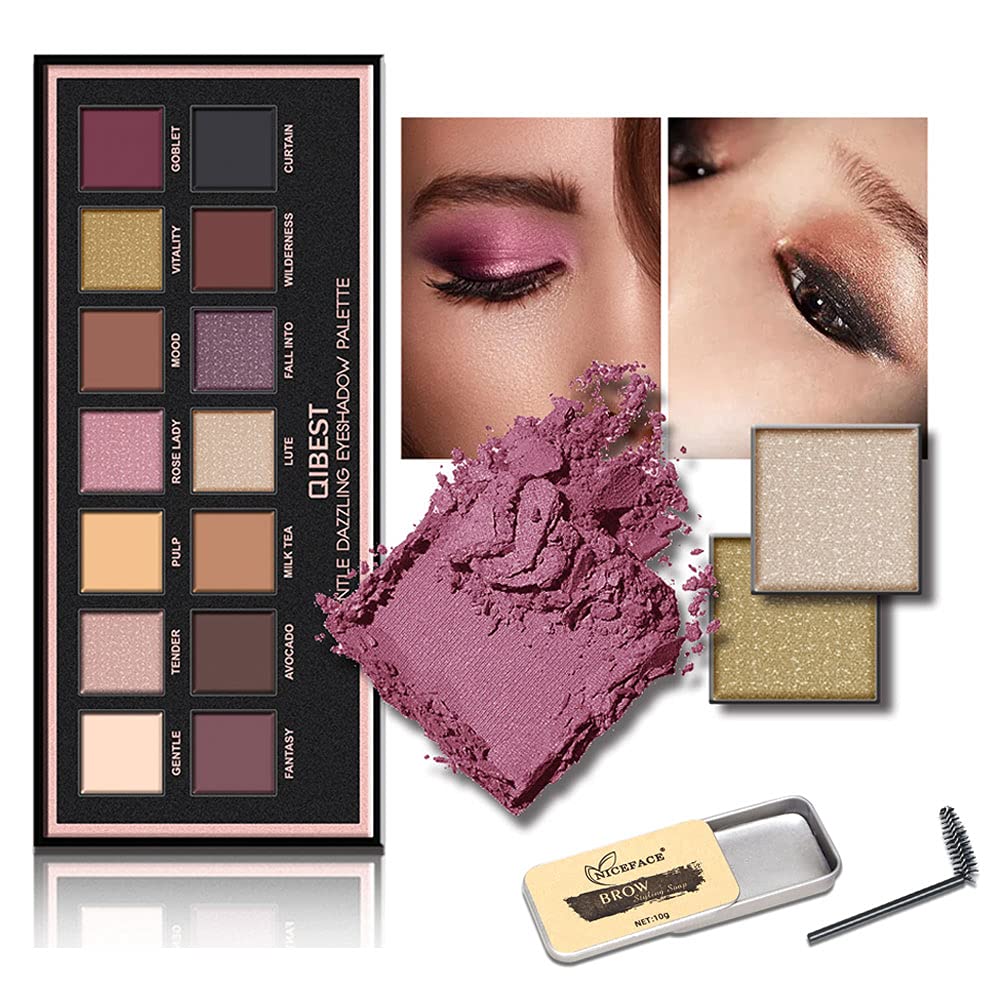 [Australia] - WENSUNNIE 14 Colors Makeup Naked Eyeshadow Palette & Eyebrow Soap Kit, Natural Nude Matte Shimmer Glitter Pigment Eye Shadow Palette Set Smokey Professional Cosmetic Beauty Kit Waterproof 