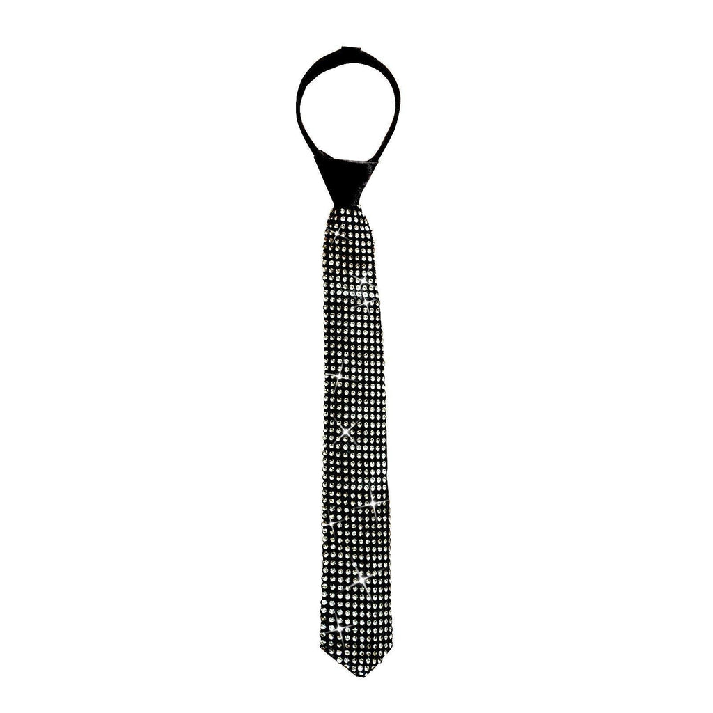 [Australia] - FFtto Rhinestone Necktie for Kids Shine Sequin Tie for kids Cosplay Show Adjustable Tie Black 