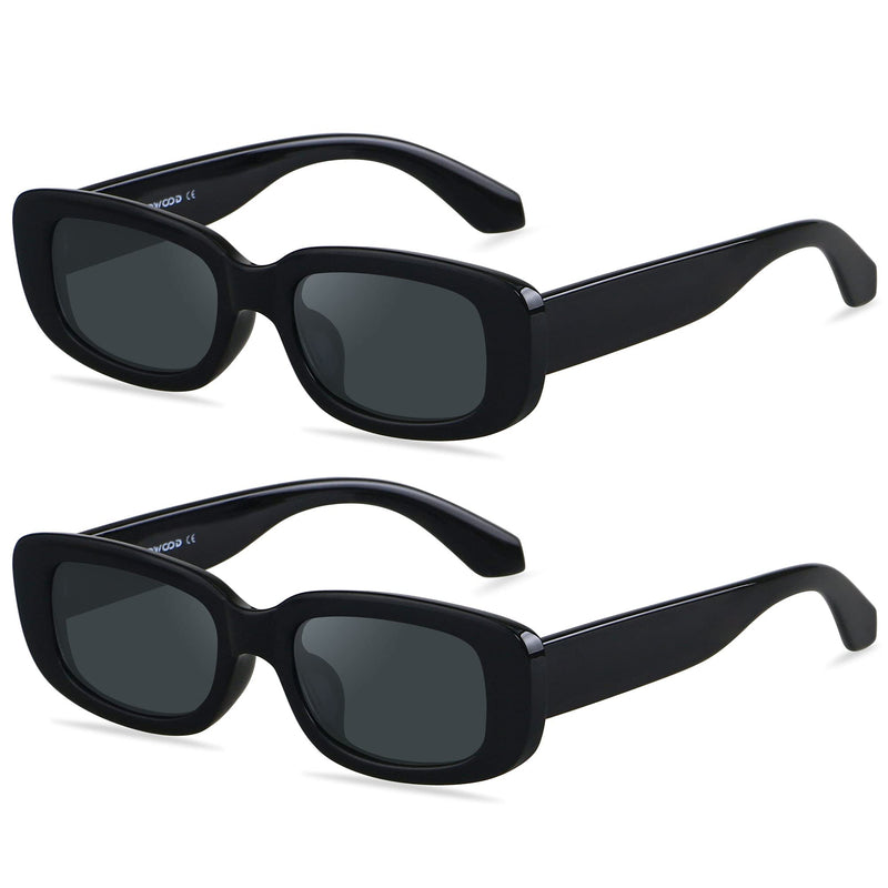 [Australia] - Rectangle Sunglasses for Women Square Frames Trendy Retro Vintage 90s UV 400 Protection Sun Glasses 2 Pack (2pack)black+black 
