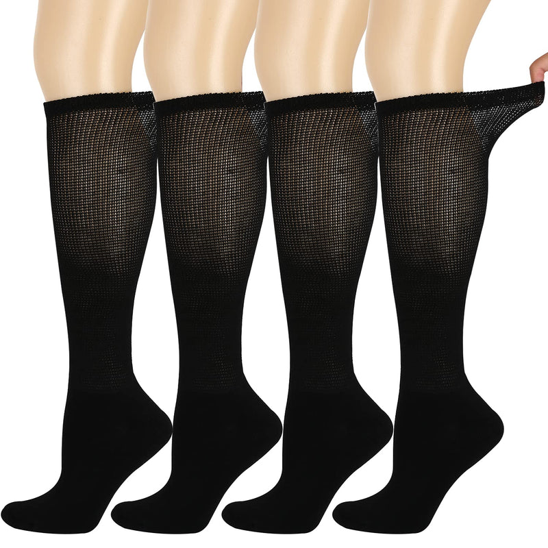 [Australia] - Athlemo Women's Bamboo Diabetic Socks 4 Pairs Circulatory No-Binding Over the Calf Dress Seamless Toe Breathable White 9-11 Black(4pairs) 