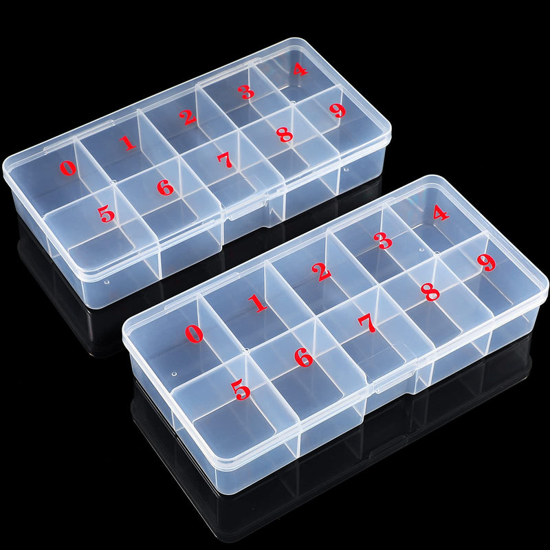 [Australia] - 2 Pieces False Nail Tips Transparent Storage Box with 10 Number Empty Spaces Storage Case Container Nail Art Organizer Box Plastic Grid Box for Fingernail Crystal, Jewelry，Nail Accessories 