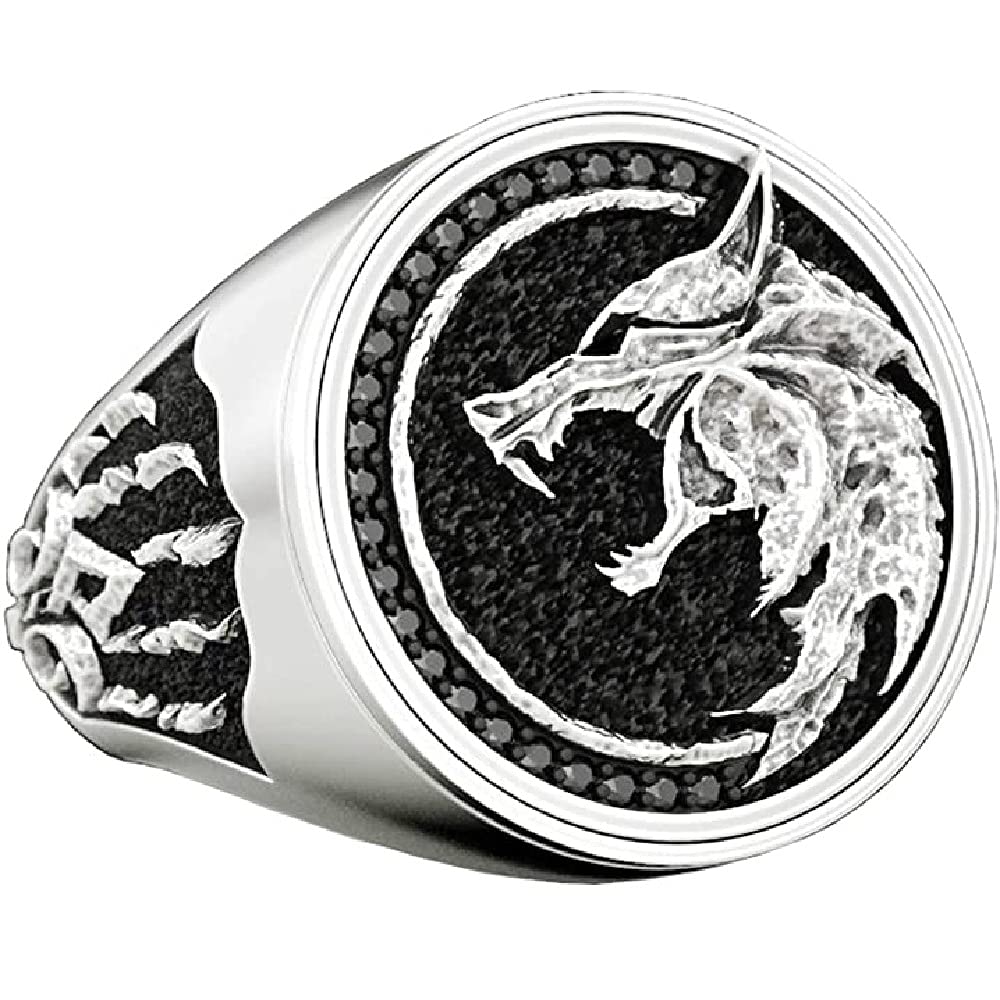 [Australia] - Vintage Gothic Cool Rings Norse Viking Ring Stainless Steel Wolf Head Wolf Paw Rings Wizard Warrior Hunter Embossed Nordic Retro Hunter Cool Bands Jewelry for Men 8 