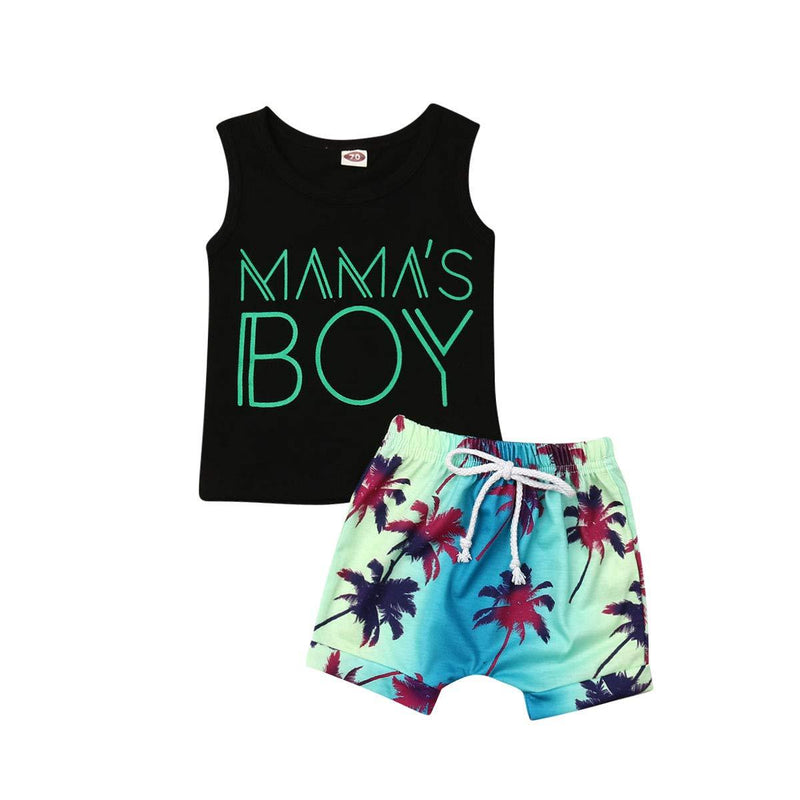 [Australia] - 2 Piece Baby Boys Infant Toddler Camouflage Short Set Outfits Set Tank Tops+Pants for Summer 0-6 Months Black Momas Boy 