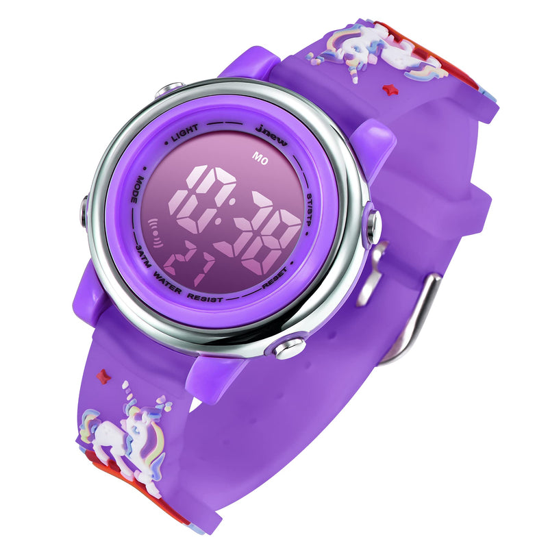 [Australia] - Kids Watches Girls Watch Ages 3-12 Toddler Digital Sports Waterproof 3D Cartoon 7 Color Lights Wrist Watch for Girls Little Child 01-Purple 