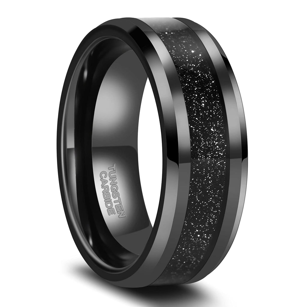 [Australia] - SHINYSO Mens 8mm Tungsten Rings Black Silk/Black Sandstone Inlay Wedding Band High Polished Beveled Edges Size 7-13 8mm-black-sandstone 