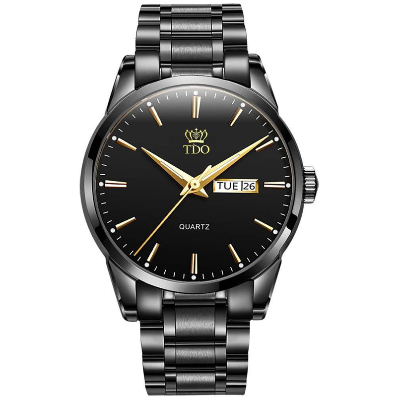 [Australia] - TDO Men Watch Stainless Steel Dress Luxury Analog Quartz Roman Numeral Luminous Calendar 3ATM Waterproof Wrist Watch for Men Black Strap & Black Face 