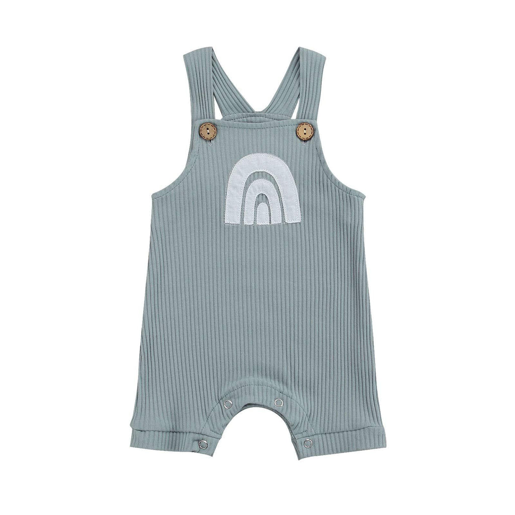 [Australia] - Bagilaanoe Summer Outfit Newborn Baby Boy Girl Sleeveless Button Ribbed Romper Solid Plain One Piece Jumpsuits Blue Grey 0-3 Months 