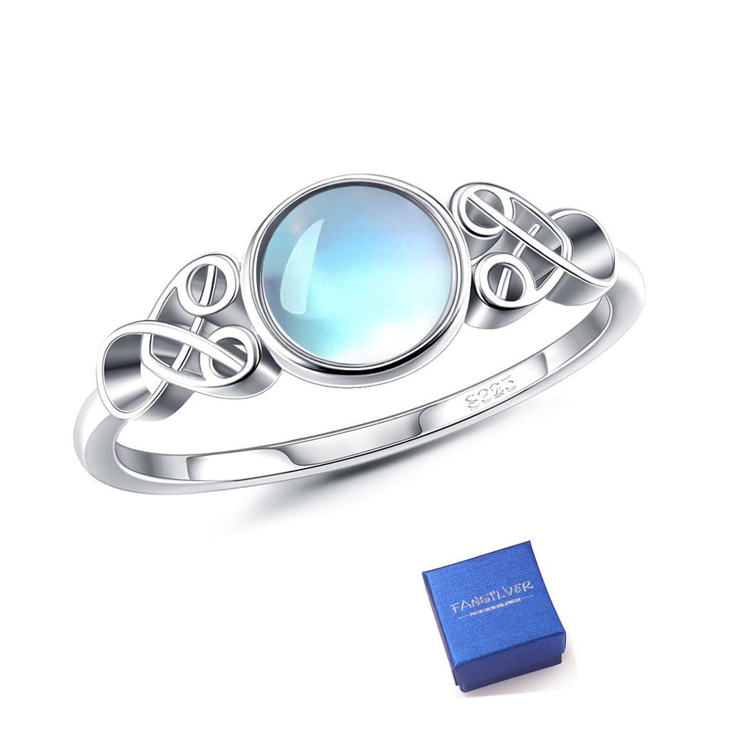 [Australia] - Fansilver Moonstone Ring Sterling Silver For Women Celtic Knot Ring Round Synthetic Moonstone Ring Victorian Style Dainty Ring For Engagement Anniversary Wedding Ring Size 5-9 