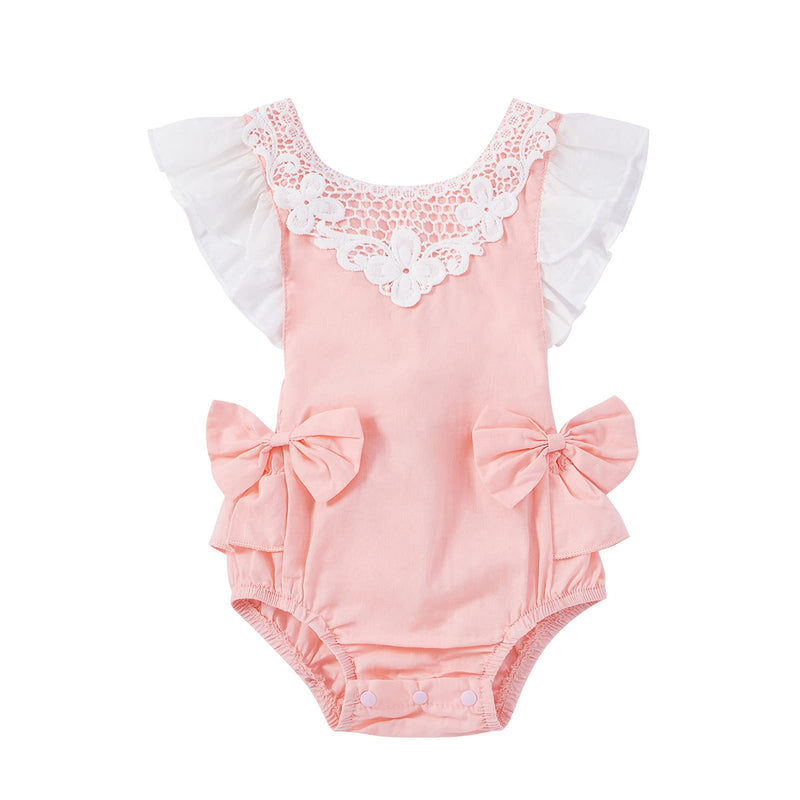 [Australia] - Baby Girls Romper Clothes Infant Ruffle Lace Bodysuit Solid Color Onesie Jumpsuit Pink-a 0-3 Months 